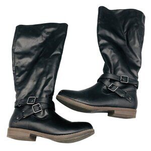 black mid calf boots zip up po#000602 1" heel buckles  size 8 READ